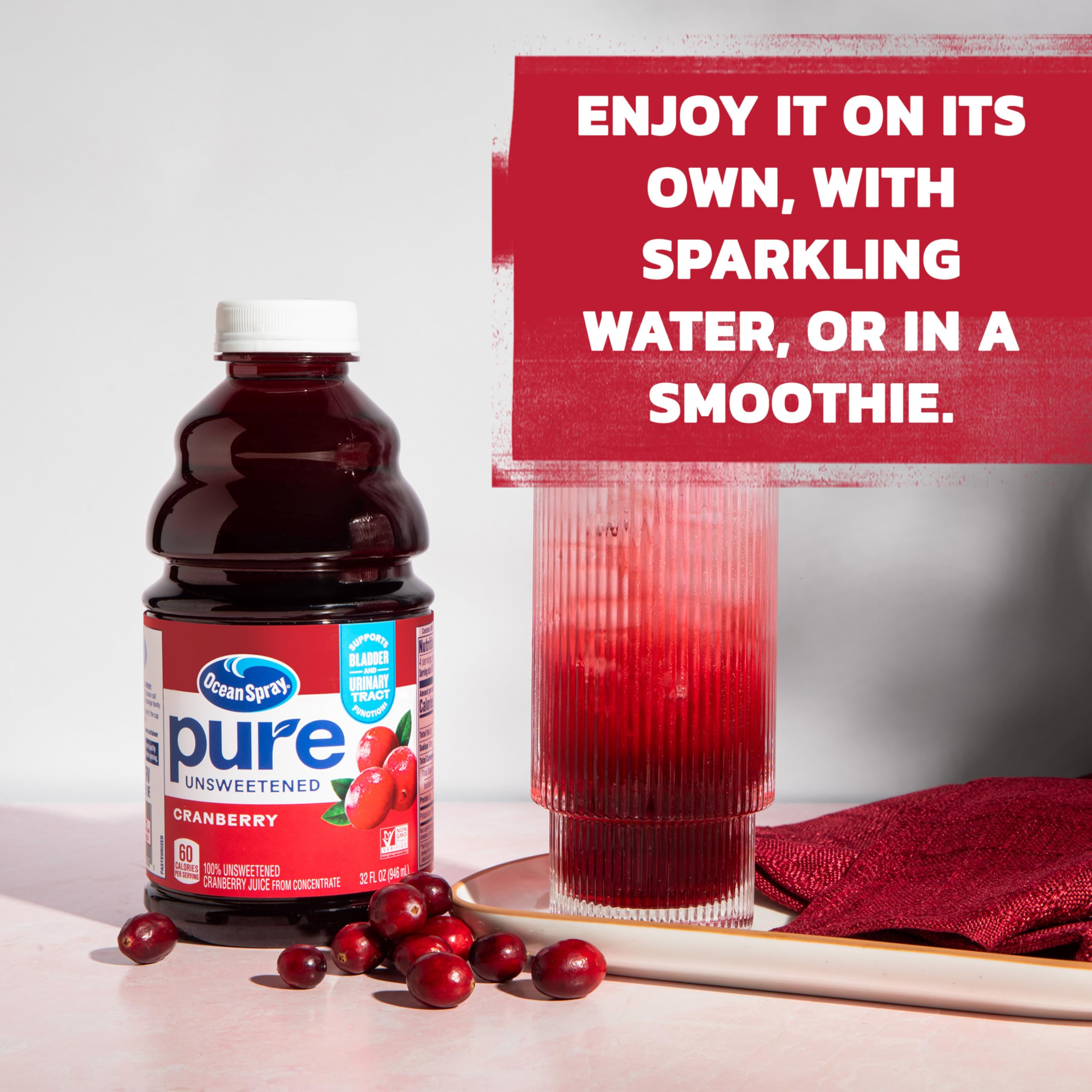 Ocean Spray® Pure Unsweetened Cranberry, 100% Cranberry Juice From Concentrate, 32 Fl Oz Bottle - Image 6