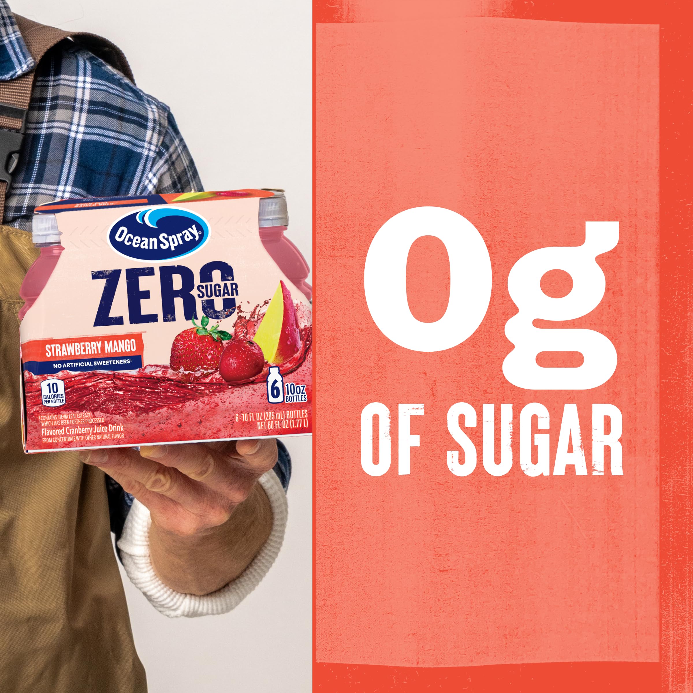Ocean Spray® ZERO Sugar Strawberry Mango Juice Drink, Strawberry Mango Juice Drink Sweetened with Stevia, 10 Fl Oz Bottle, 6 Count (Pack of 4) - Image 5